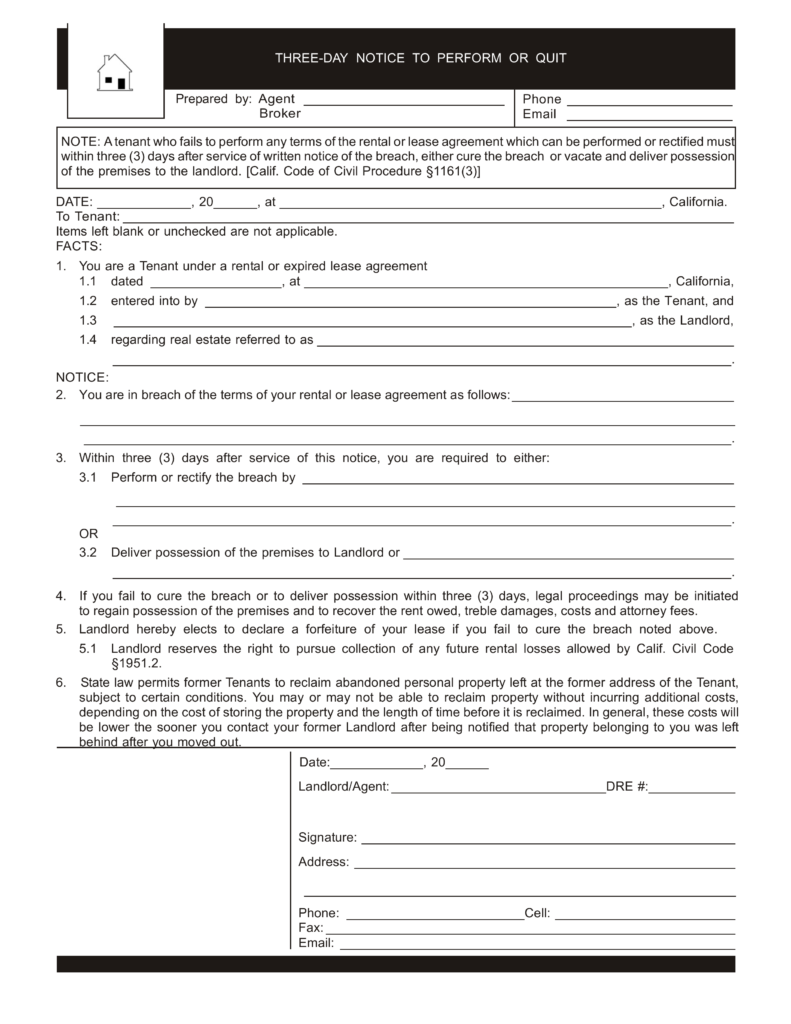 Free California 3 Day Notice to Quit Curable | PDF Download