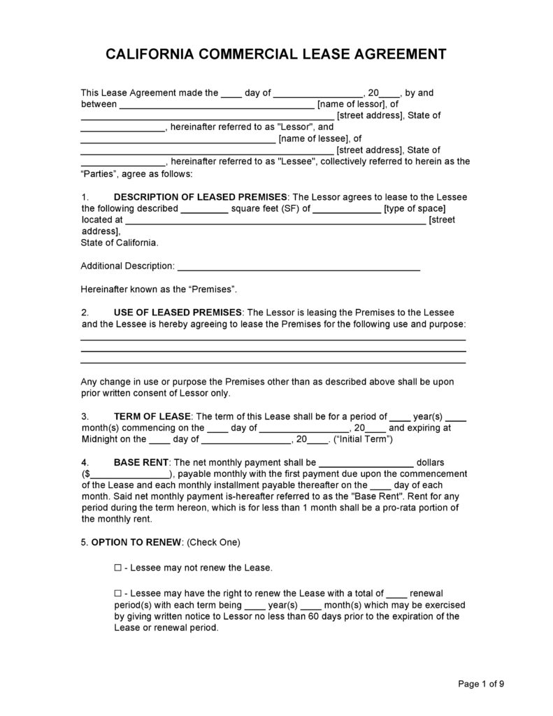 Download Free California Rental Lease Forms | PDF Template