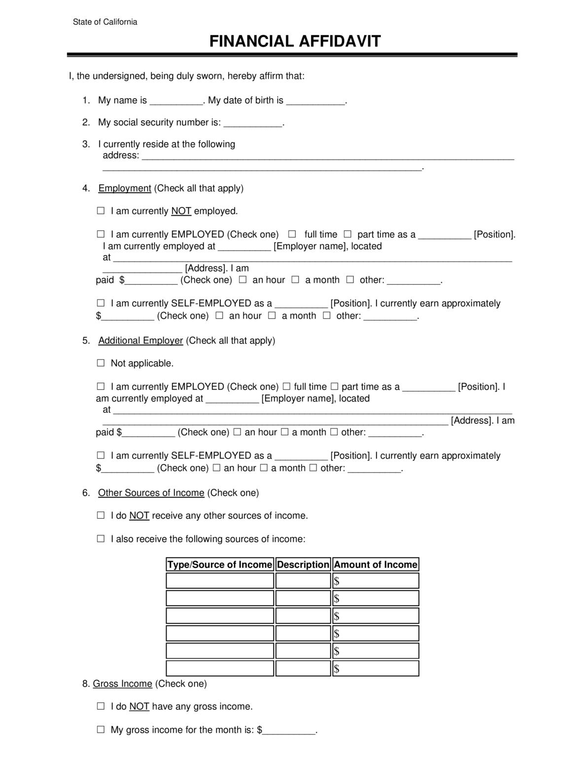 Free California Financial Affidavit | PDF Download